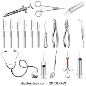 Illustration of the dental tools on a white background