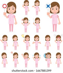 Illustration of dental woman facial expression set