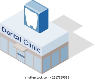 Illustration of a dentist building with a large isometric sign