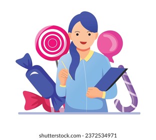 illustration of a dentist explaining how dangerous it is to eat candy too often