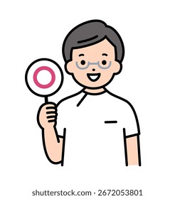 Illustration eines Zahnarztes, der ein richtiges Antwortzeichen hält