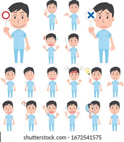 Illustration of dentist male facial expression set