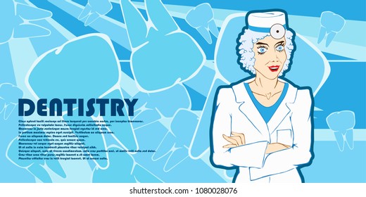 Illustration of a dentist surrounded by teeth