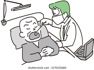 It is an illustration of a dentist who sees a doctor on a business trip.