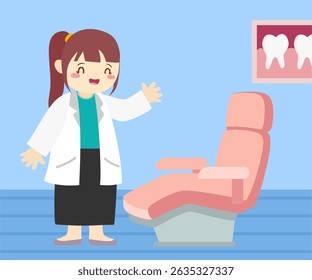 illustration of a dentist who will examine simple vector