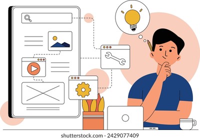 Ilustración de un desarrollador actualizando una interfaz de usuario móvil