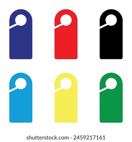 
Illustration depicting 6 door hanger Do Not Disturb signs in different colors on a white background