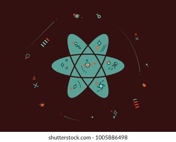 It's an illustration depicting an atom that is also a cosmo star