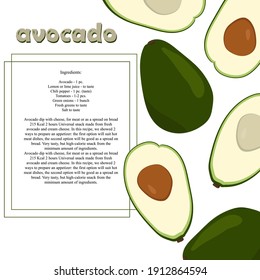 illustration depicting an avocado, with space for recipe or information