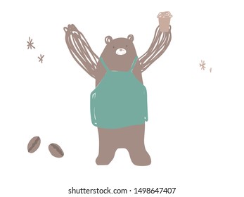 An illustration depicting a bear and coffee as a motif.
