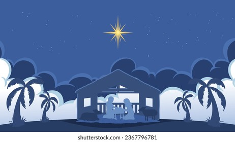 Illustration depicting the birth of Jesus in a vector cartoon style