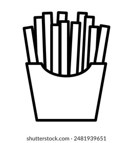 Illustration depicting a black French fries icon on a white background. Fast food