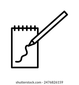 Illustration depicting a black icon of a notepad and a pencil on a white background
