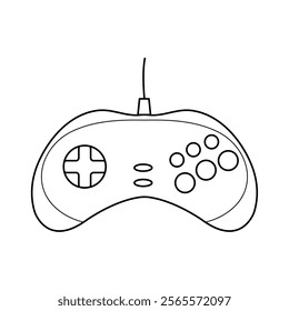 
An illustration depicting a black joystick icon for computer games, on a white background.