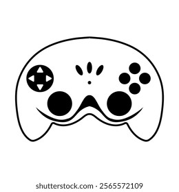 
An illustration depicting a black joystick icon for computer games, on a white background.