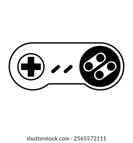 
An illustration depicting a black joystick icon for computer games, on a white background.