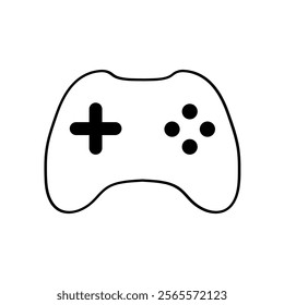 
An illustration depicting a black joystick icon for computer games, on a white background.