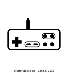 
An illustration depicting a black joystick icon for computer games, on a white background.