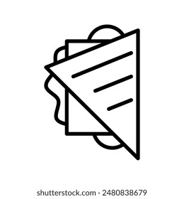 Illustration depicting a black sandwich icon on a white background. Fast food