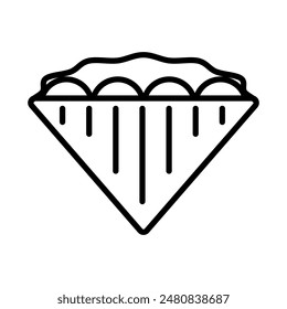 Illustration depicting a black sandwich icon on a white background. Fast food