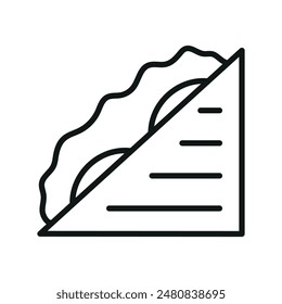 Illustration depicting a black sandwich icon on a white background. Fast food