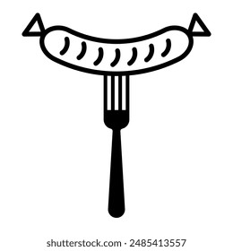 
Illustration depicting a black sausage icon on a fork on a white background