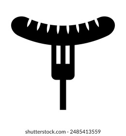 
Illustration depicting a black sausage icon on a fork on a white background