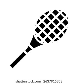 Illustration depicting a black and thin line tennis racket icon on a white background