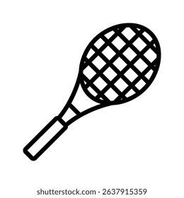 Illustration depicting a black and thin line tennis racket icon on a white background