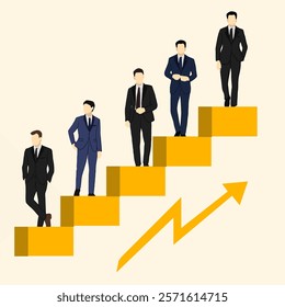 Illustration depicting business professionals ascending figurative stairs representing growth, success, and achievement in professional careers