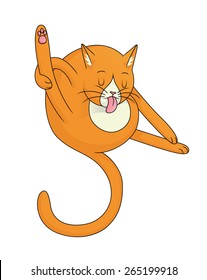 Illustration depicting a cartoon cat cleaning its self. Eps 8 Vector.