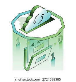 Ilustración que representa una copia de seguridad en la nube en estilo isométrico