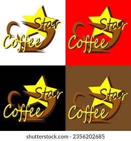 illustration depicting a coffee cup. With an inscription for advertising on a colored background.