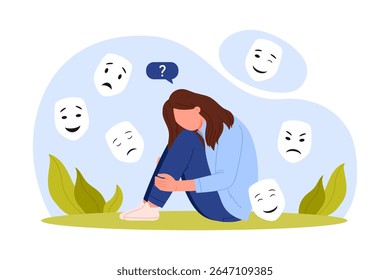 Illustration depicting the concept of autism masking in adults, highlighting the emotional challenges faced by individuals on the autism spectrum as they navigate social interactions.