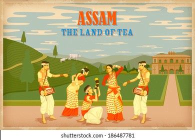 illustration depicting the culture of Assam, India