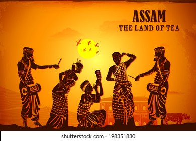 illustration depicting the culture of Assam, India