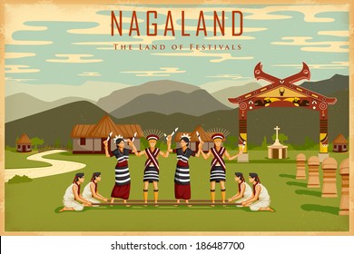 ilustración que representa la cultura de Nagaland, India