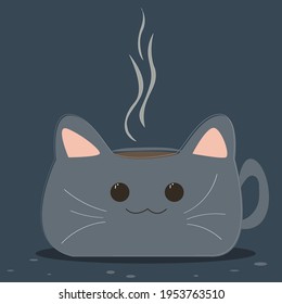 Illustration depicting a cup of tea in the form of a cat