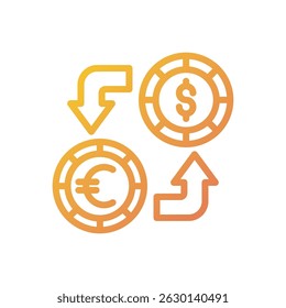 An illustration depicting currency exchange with Euro and Dollar coins and arrows, ideal for financial and business-related concepts
