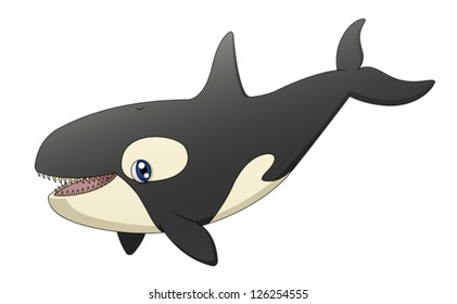 An illustration depicting a cute cartoon killer whale singing. Eps 10 Vector.