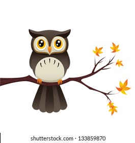 An Illustration depicting a cute owl sitting on a branch. Eps 8 Vector.
