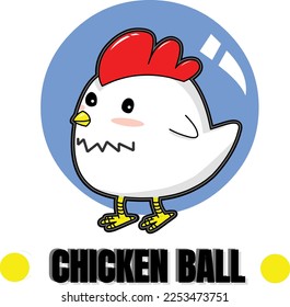 illustration depicting a cute rooster with a ball behind it, very suitable as a logo for football club fans, billiards, or other teams, suitable as a logo for a chicken restaurant, game logo, in the l