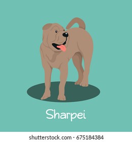 An illustration depicting a cute Sharpei dog cartoon.vector