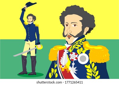 Illustration Depicting D. Pedro I First Emperor Of Brazil In Two Views.