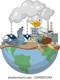 Illustration depicting the devastating impact of pollution on animals