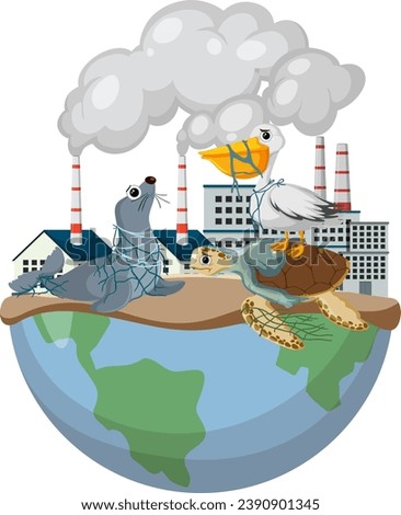 Illustration depicting the devastating impact of pollution on animals