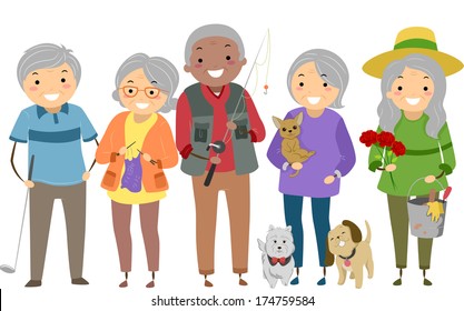 Illustration Depicting Different Activities Commonly Enjoyed by Senior Citizens