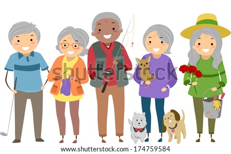 Illustration Depicting Different Activities Commonly Enjoyed by Senior Citizens