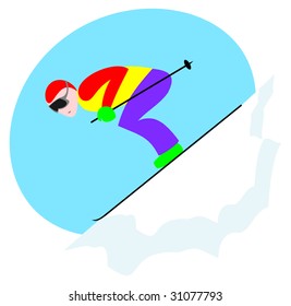 Illustration depicting a downhill skier on the piste snow