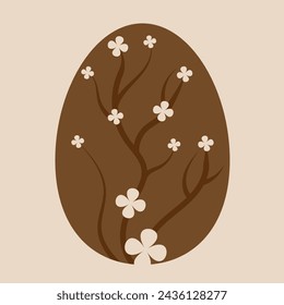 
Illustration depicting an Easter egg with a tree and flowers on a beige background